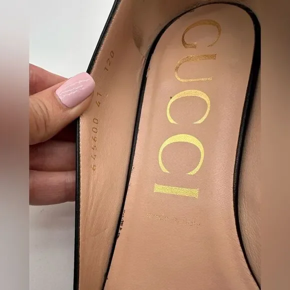 Gucci Baby Horsebit Black Leather Flats Pumps Square Toe EU 41 US 11 - Picture 7 of 14